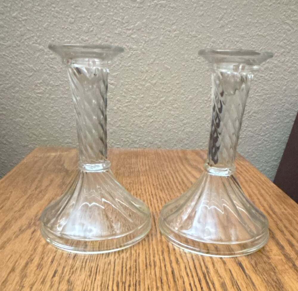 Indiana Glass Caledonia Swirl Crystal Taper Candle Holders, Set of 2